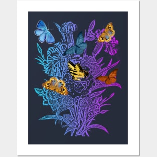 Butterflies on flowers Posters and Art